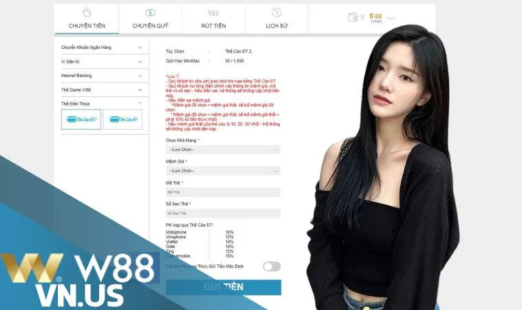 Hướng dẫn tân thủ cách gửi tiền W88 qua thẻ cào điện thoại Hướng dẫn tân thủ cách gửi tiền W88 qua thẻ cào điện thoại